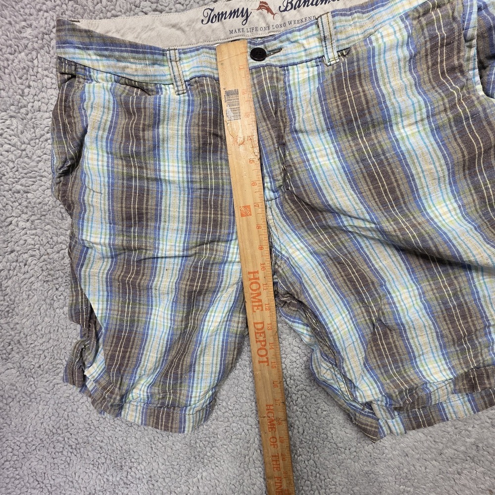 Tommy Bahama Shorts Mens Size 38 X 10 Blue Plaid Linen Casual Flat Front Chino - Picture 4 of 6